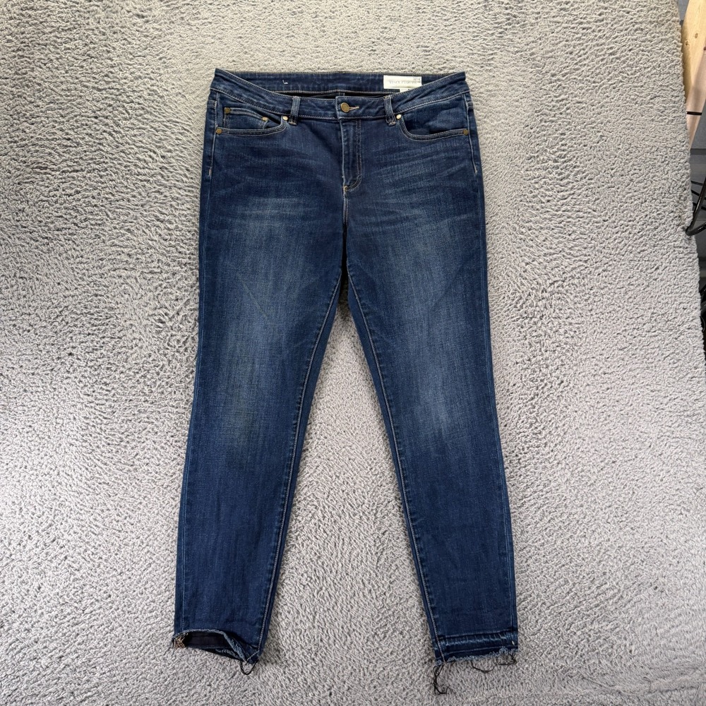 Vince Camuto Jeans Womens 14 Blue Cotton Denim Skinny Faded Frayed-Hem Stretch